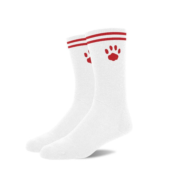 Prowler RED Crew Socks White/Red Cotton Paw Print Logo Fetish Play