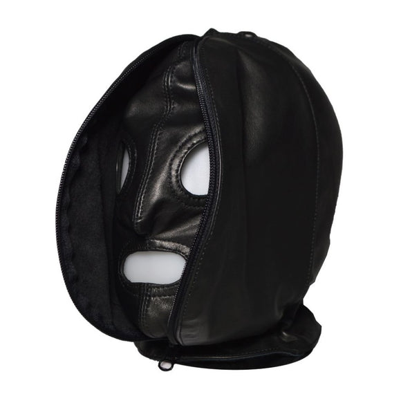 Prowler RED Leather Double Bondage Hood with Front Zipper Sensory Deprivation Play Mask