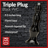 Prowler RED Triple Butt Plug Black PVC Anal Probe Stimulation Beads Advanced Sex Toy