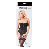 Rimba Amorable Chic Basque Set Black G-String Thong Stockings Sexy Womens Lingerie Underwear