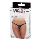 Rimba Amorable Open Crotchless G-String Black Thong Sexy Womens Underwear Lingerie