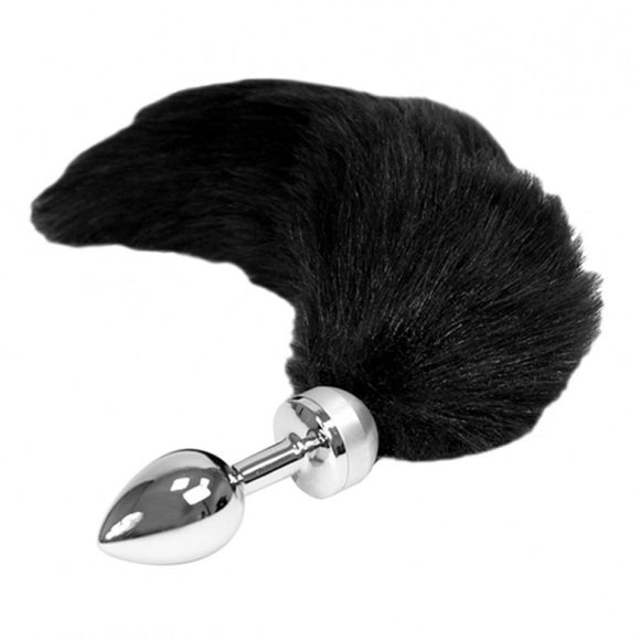 Rimba Black Fox Tail Steel Metal Butt Plug Animal Fur Anal Sex Toy