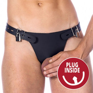 Rimba Bondage Play Mens Leather Chastity Harness Briefs with Butt Plug BDSM Male Fetish Wear