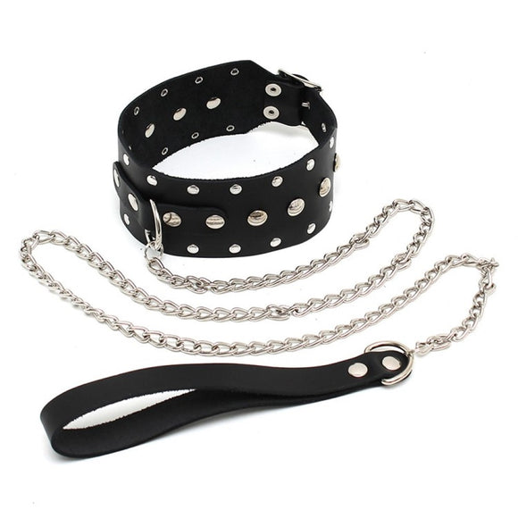 Rimba Bondage Play Leather Stud Collar Dog Leash Chain BDSM Fetish Wear