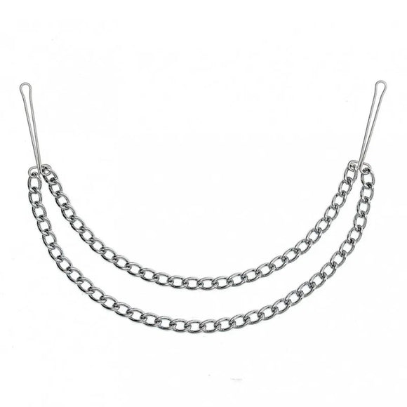Rimba Silver Nipple Clamps Double Chain Link BDSM Bondage Gear Fetish