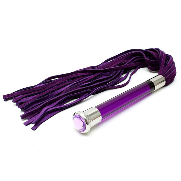 Rimba Purple Luxury Suede Flogger Glass Handle Crystal Whip Fetish Play BDSM Gear
