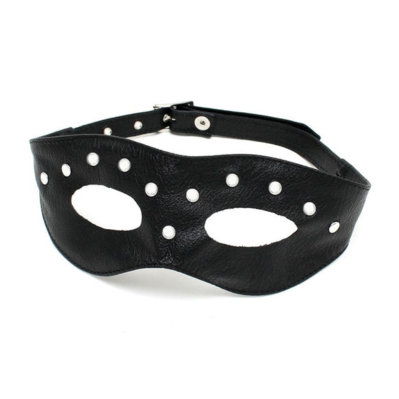Rimba Bondage Play Black Real Leather Open Eye Mask Rivets Decoration BDSM Fetish Wear