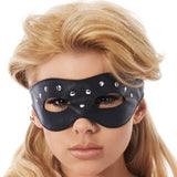 Rimba Bondage Play Black Real Leather Open Eye Mask Rivets Decoration BDSM Fetish Wear