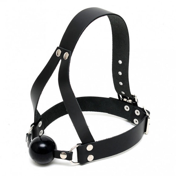 Rimba Rubber Ball Mouth Gag Leather Head Harness Strap Bondage Gear BDSM Fetish Play