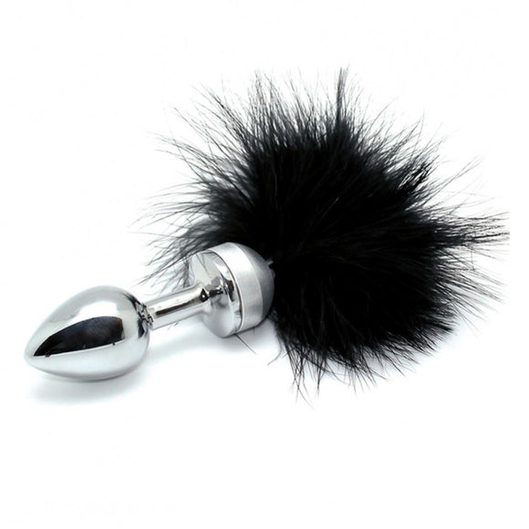 Rimba Small Metal Butt Plug Black Feather Tail PomPom Anal Sex Toy