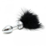 Rimba Small Metal Butt Plug Black Feather Tail PomPom Anal Sex Toy