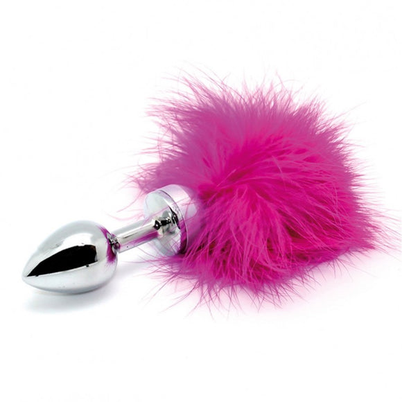 Rimba Small Metal Butt Plug Pink Feather Tail PomPom Steel Anal Sex Toy