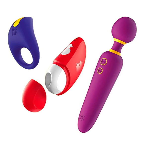 ROMP Pleasure Kit 3 Sex Toy Set Wand Vibrator Clit Massager Cock Ring
