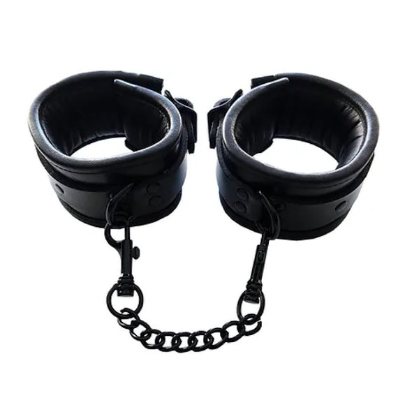 Rouge Black Leather Padded Ankle Cuffs Lockable Restraints BDSM Fetish Play