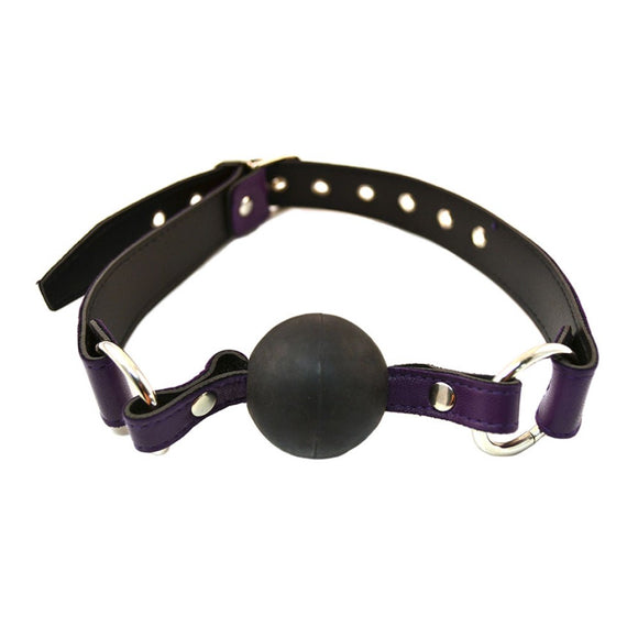 Rouge Garments Purple Leather Rubber Ball Mouth Gag Cute Bondage Play BDSM Dribble Fetish