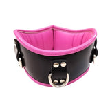 Rouge Garments Pink Black Leather Trim Padded D-Ring Posture Collar Bondage Gear BDSM Wear