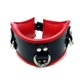 Rouge Garments Red Black Leather Trim Padded D-Ring Posture Collar Bondage Gear BDSM Wear