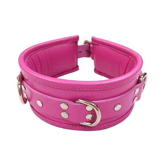 Rouge Garments Pink Leather Padded D-Ring Collar Bondage Gear BDSM Fetish Wear