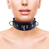Rouge Garments Purple Black Leather Trim Padded D-Ring Collar Bondage Gear BDSM Fetish Wear