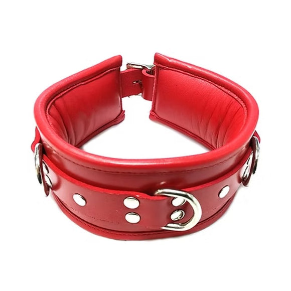 Rouge Garments Red Leather Padded D-Ring Collar Bondage Gear BDSM Fetish Wear