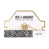 Sex & Mischief Pearl Day Collar Gold Chain Lock Split Necklace Padlock Fetish Play