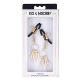 Sex & Mischief Verge Nipple Clamps Gold Rod Tassels Adjustable Pinch Clasps Fetish Play