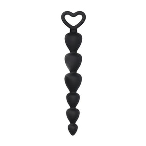 Shots Toys Anal Beads Flexible Soft Black Silicone Heart Butt Plug Chain Probe Sex Toy