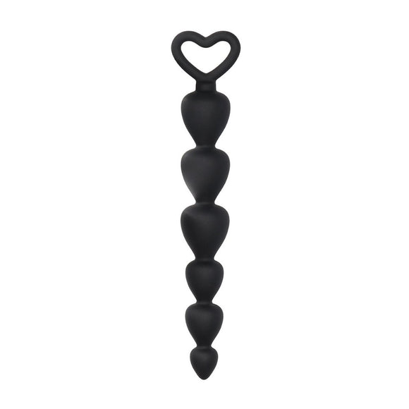 Shots Toys Anal Beads Flexible Soft Black Silicone Heart Butt Plug Chain Probe Sex Toy