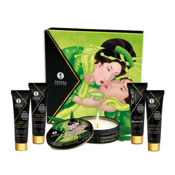Shunga Geisha's Secret Luxury Gift Set Exotic Green Tea Oil Gel Lube Candle Erotic Kit