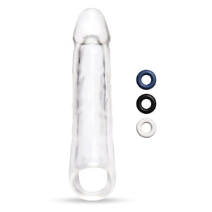 Size Up 3" See-Thru Clear Penis Extender Sleeve with Ball Loop Sex Aid