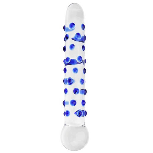 Loving Joy Spectrum Nubby Glass Dildo Ribbed Love Probe Clear Wand Shaft Sex Toy