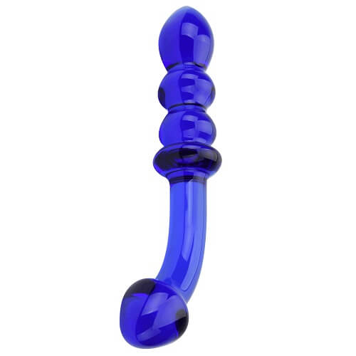 Loving Joy Spectrum Glass Dildo Blue Ribbed G-Spot Love Probe Shape Shaft Temperature Play Sex Toy