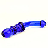 Loving Joy Spectrum Glass Dildo Blue Ribbed G-Spot Love Probe Shape Shaft Temperature Play Sex Toy