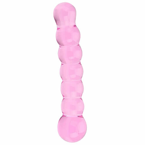 Loving Joy Spectrum Ribbed Pink Glass Dildo G-Spot Love Probe Anal Beads Temperature Play Sex Toy