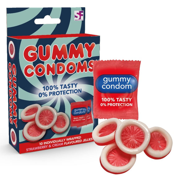 Gummy Condoms Strawberry & Cream Jelly Flavour Novelty Sweets Edible Candy Fun Adult Gift Confectionary