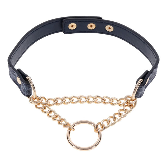 SportSheets Cougar Day Collar Gold Chain Faux Leather Leash Ring Fetish Play