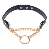 SportSheets Cougar Day Collar Gold Chain Faux Leather Leash Ring Fetish Play