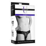 Strap U Domina Adjustable Wide Band Strap-On Harness Black Leather O-Ring