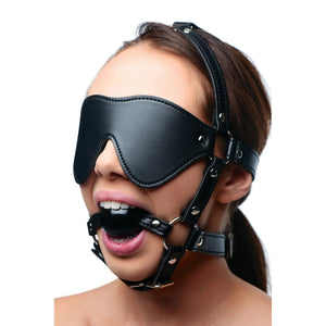 Strict Blindfold Mask Harness and Ball Gag Head Harness BDSM Fetish Play