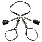 Strict Black Bondage Harness with Bows Cuffs BDSM Restraints M-L