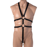 Strict Male Body Harness Faux Leather Strap Steel Cock Ring Bondage Wear