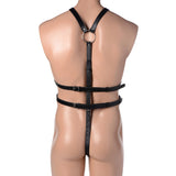 Strict Male Body Harness Faux Leather Strap Steel Cock Ring Bondage Wear