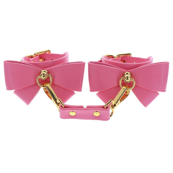 Taboom Malibu Wrist Cuffs Pink Bow Faux Leather Bondage Restraints Barbie Fetish Play