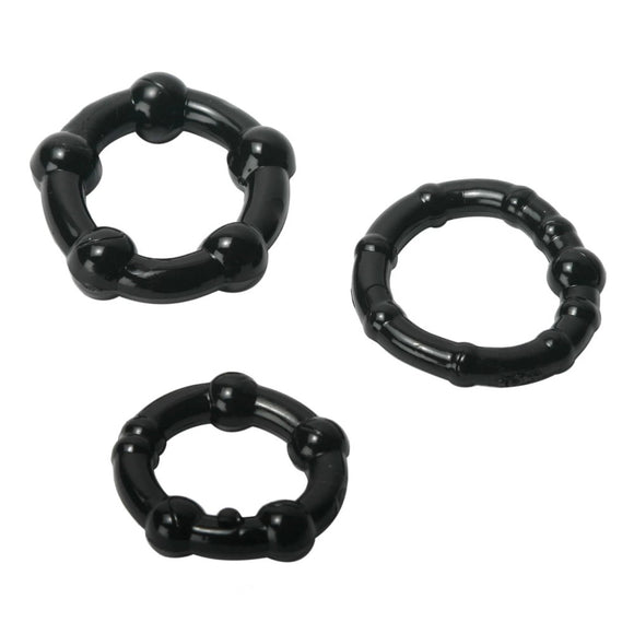 Trinity Men Penis Rings Set Black 3 Size Performance Cock Ring Band