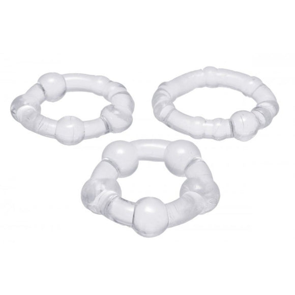 Trinity Men Penis Ring Set Clear 3 Size TPR Performance Cock Band
