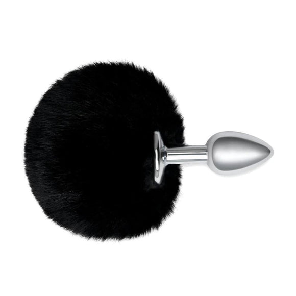 Whipsmart Furry Tales Black Fur Bunny Tail Metal Butt Plug Cute Fun Rabbit Cosplay Small Anal Sex Toy