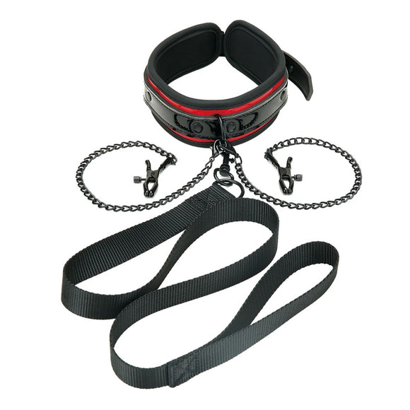 Whipsmart Heartbreaker Deluxe Collar & Leash Set with Removable Nipple Clamps Fetish Play