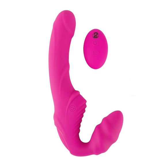 You2Toys Double Teaser Remote Controlled Strapless Strap-On 2 Couples Vibrating Pink Dildo Sex Toy