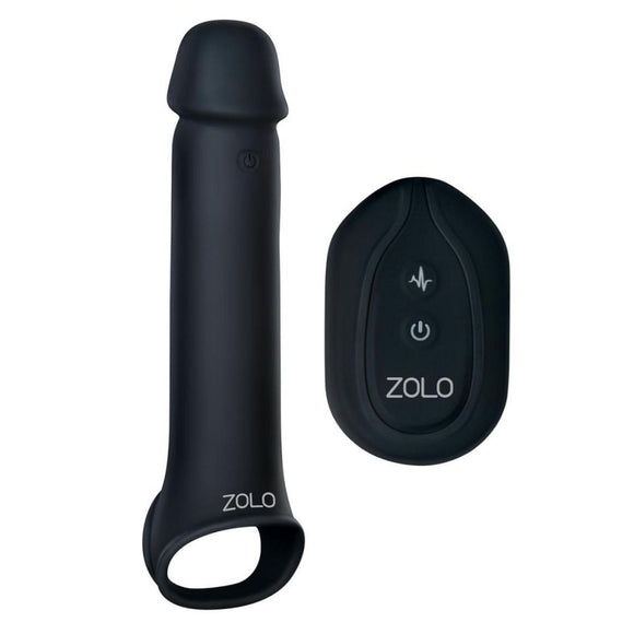 Zolo Vibrating Remote Control 8 Inch Black Penis Extender Sleeve Rechargeable Sex Toy