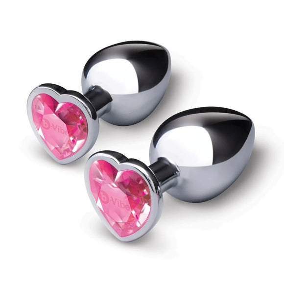 b-Vibe Jewel Heart Metal Butt Plug Anal Sex Play Training Set Duo